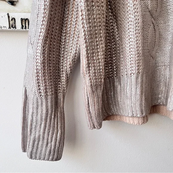 Simply Vera Vera Wang Metallic Silver Women's Cable Knit Pullover Tan Sweater L - Picture 5 of 10